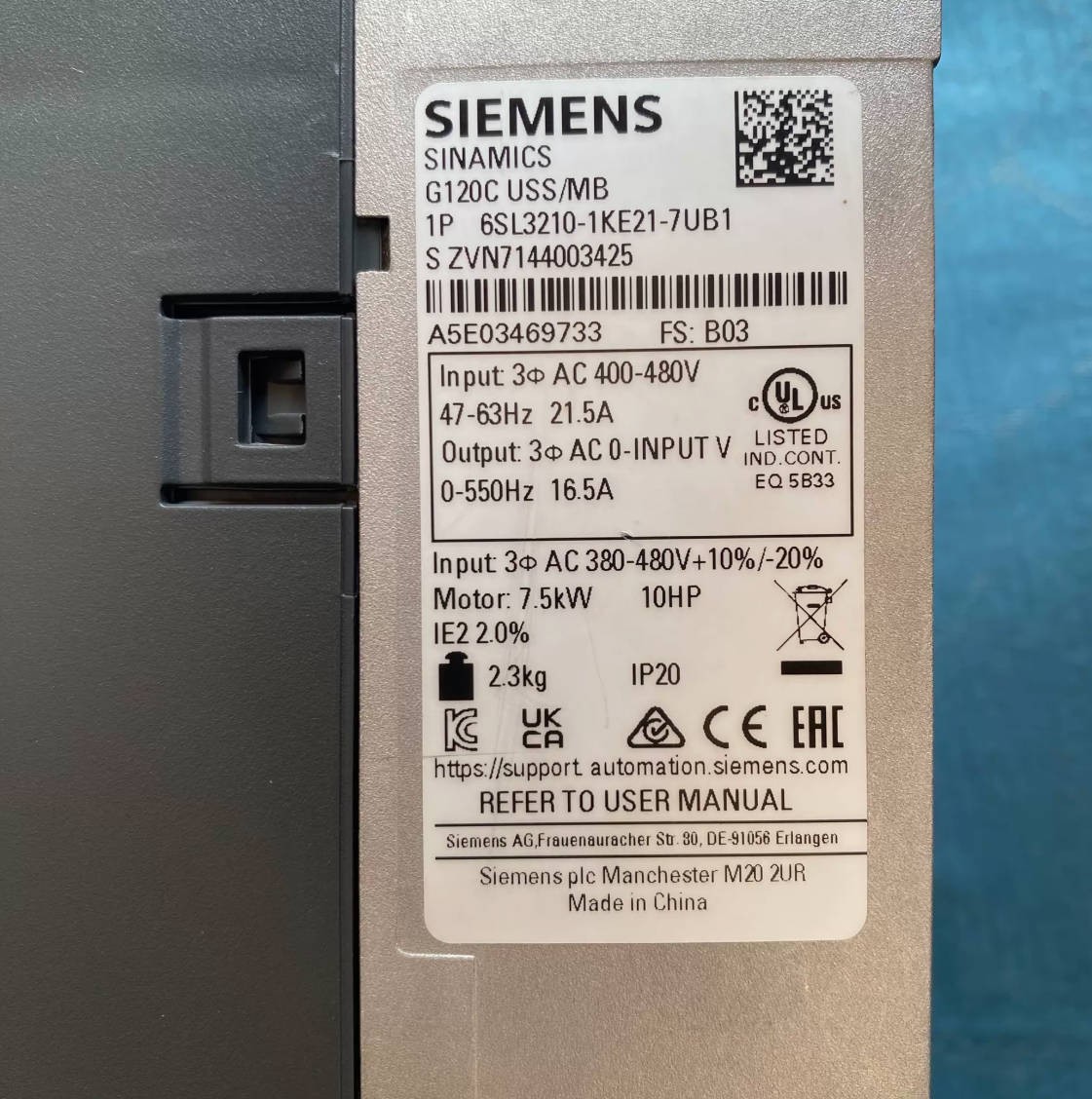 1PC used Siemens Drive 6SL3210-1KE21-7UB1 via DHL or Fedex fast shipping