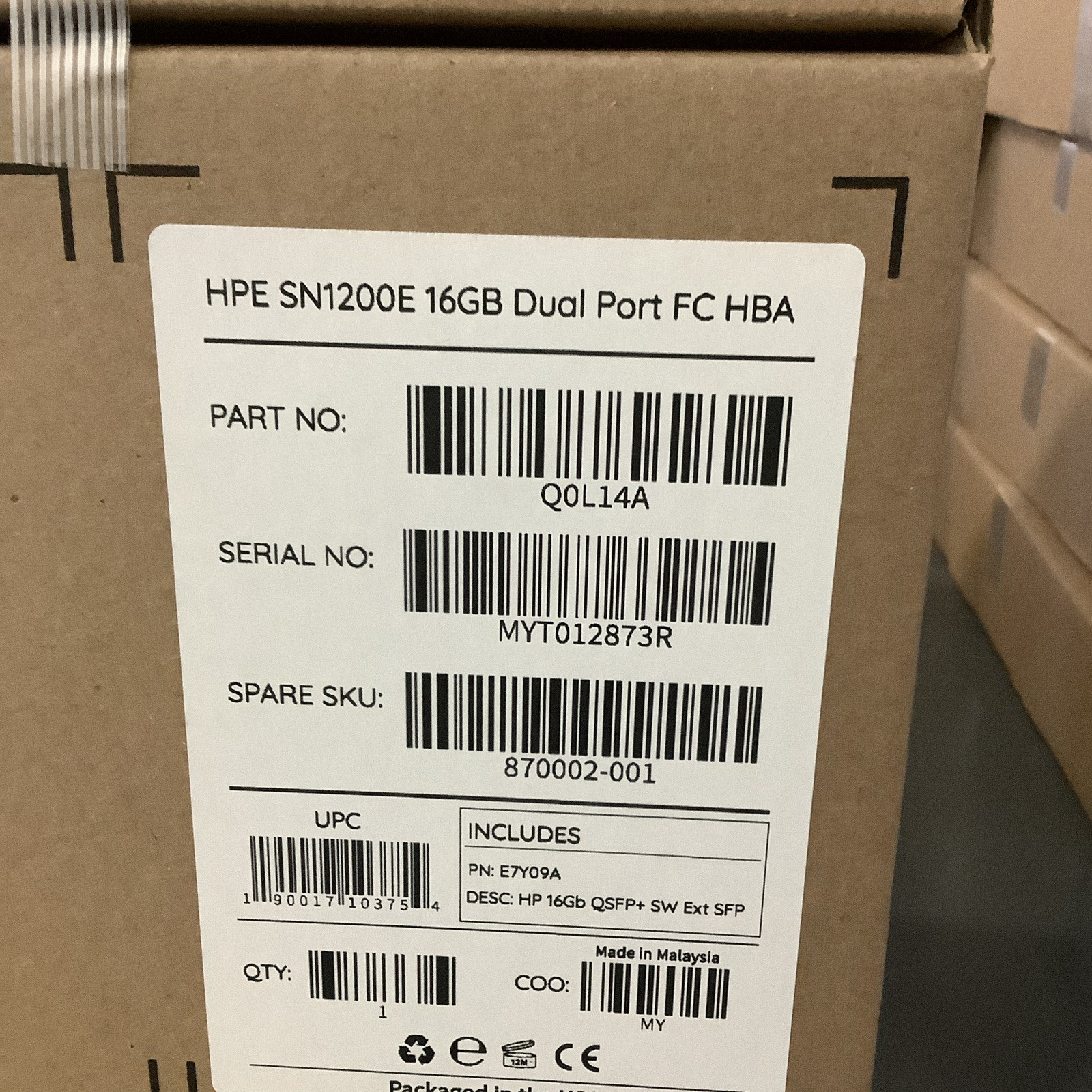 HPE SN1200E 16Gb Dual Port Fibre Channel HBA PCIe Add-In Card Q0L14A