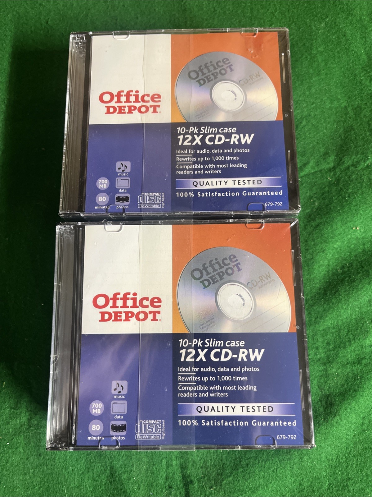 Lot 2 Office Depot Brand 10 Pack CD-RW 12X Speed 700MB 80Min Music Data Photos