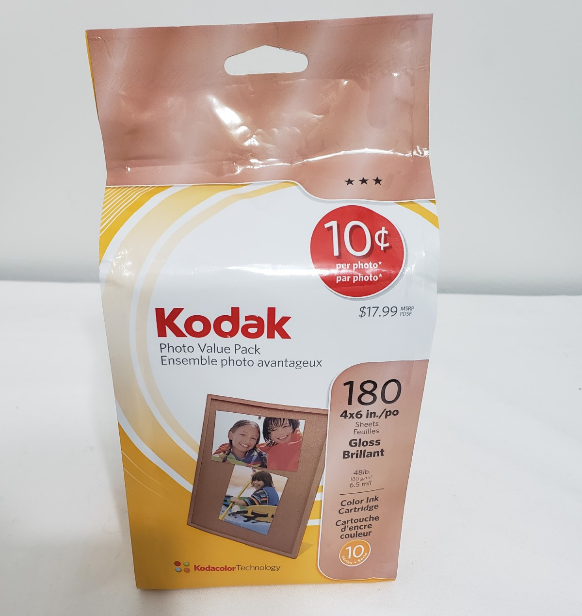 Kodak Photo Value Pack 180 4 x 6 Gloss Brilliant Sheets Color Ink Cartridge 10