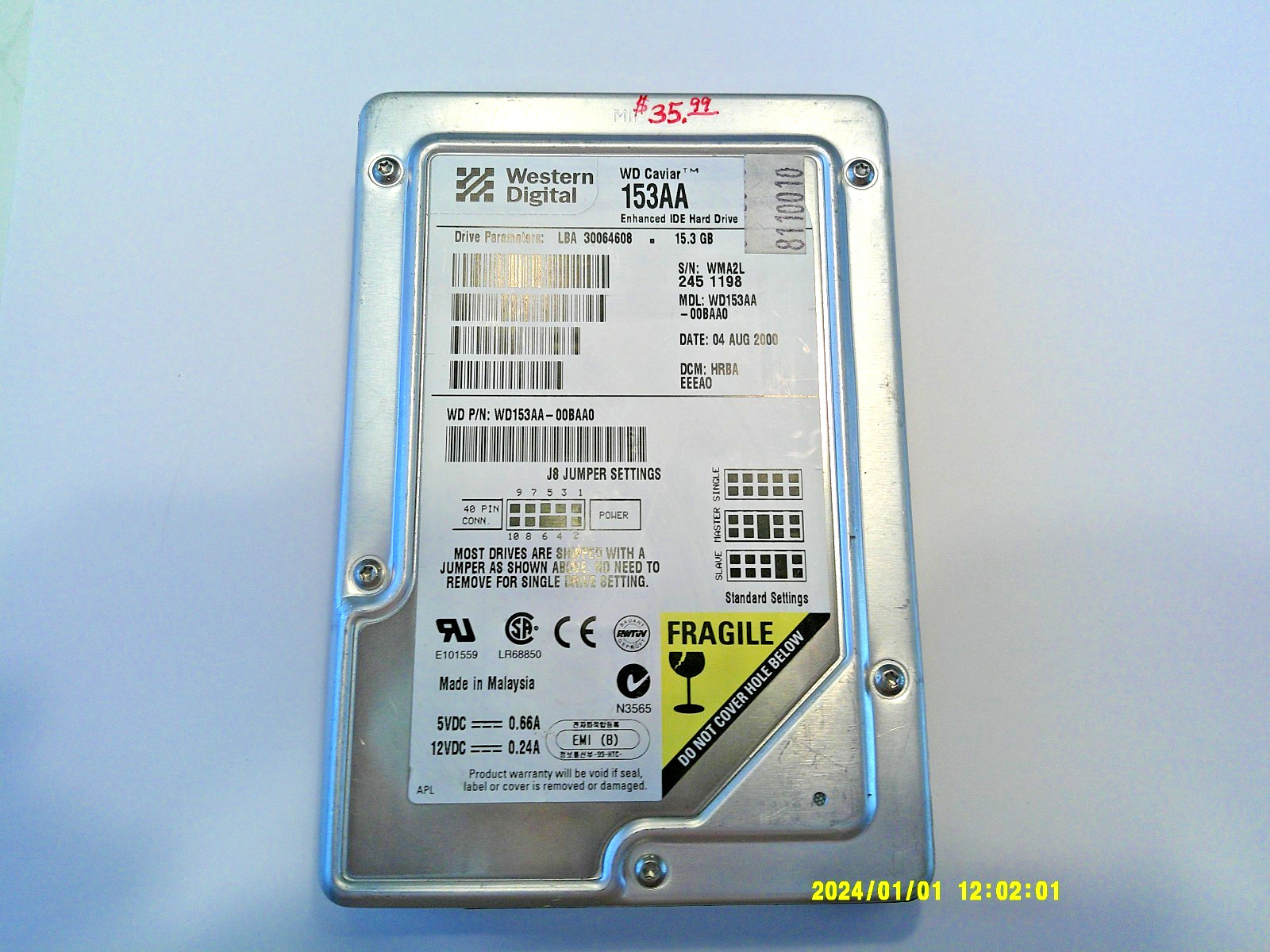 Western Digital Caviar  153AA  15.3GB 5400RPM IDE HDD ***TESTED GREAT COND.***
