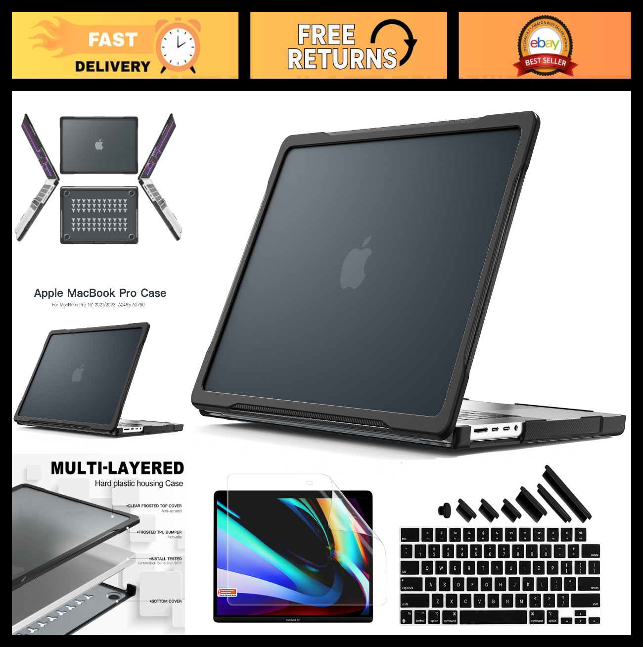Ultimate Protective Case for MacBook Pro 16" (2021-2026) - Sleek Black Design