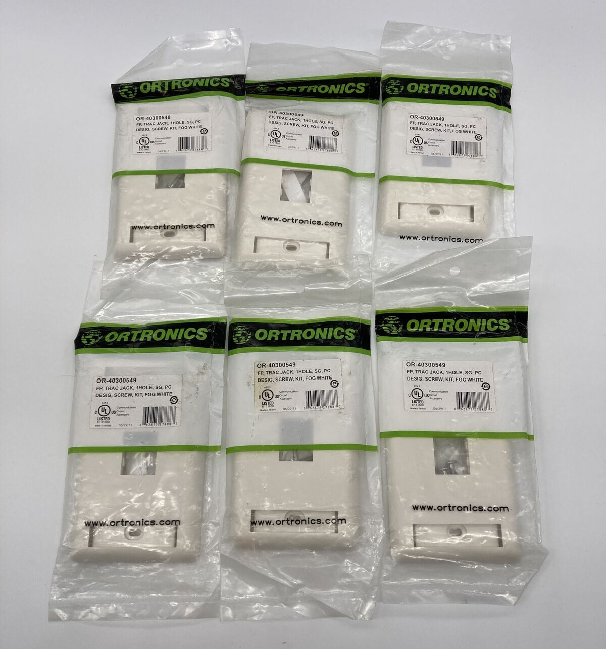 (6) Ortronics 2 Port Single Gang Faceplates. Fog White. OR-40300549. Sealed.