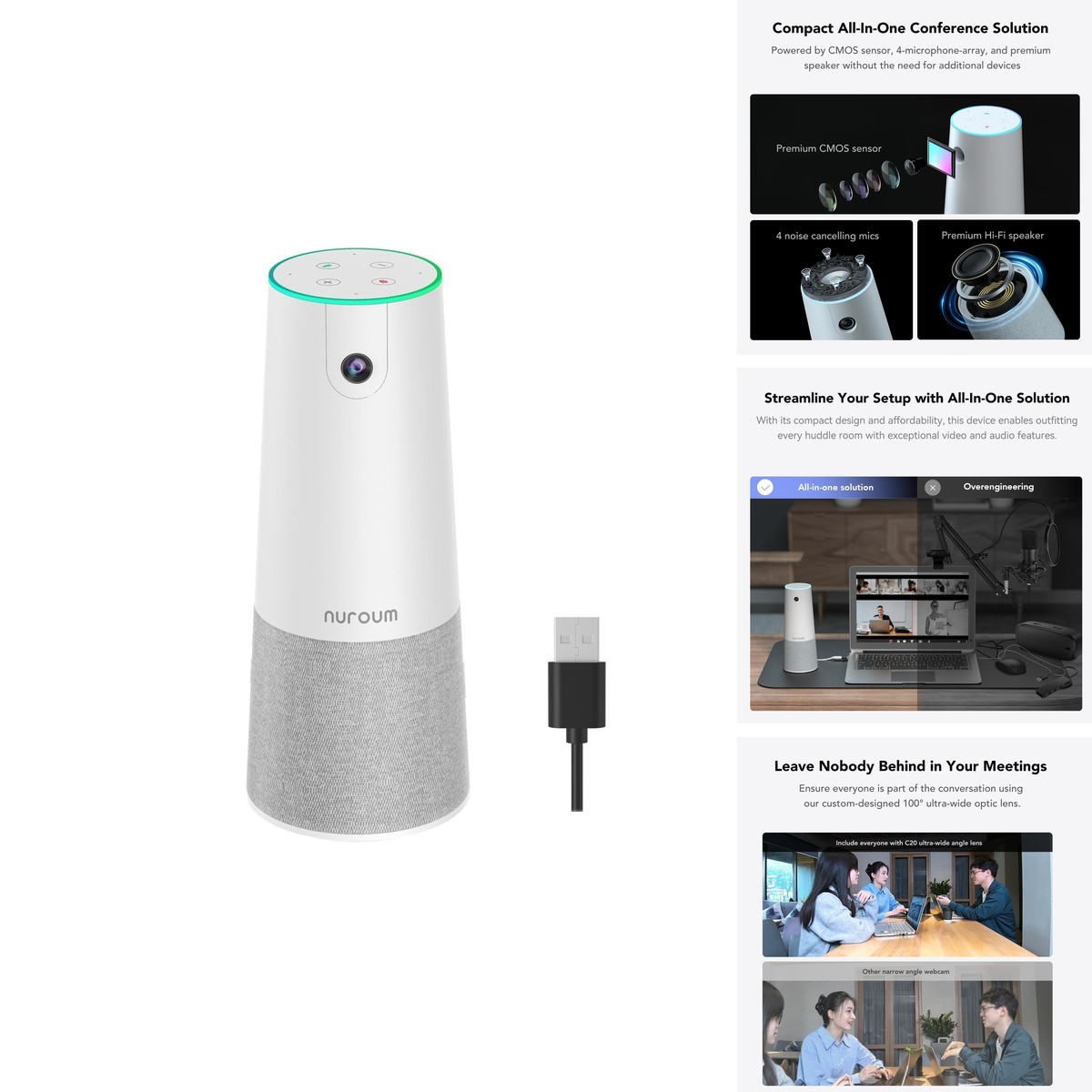 NUROUM C20 HD Video Conference Webcam with Microphone and Speaker