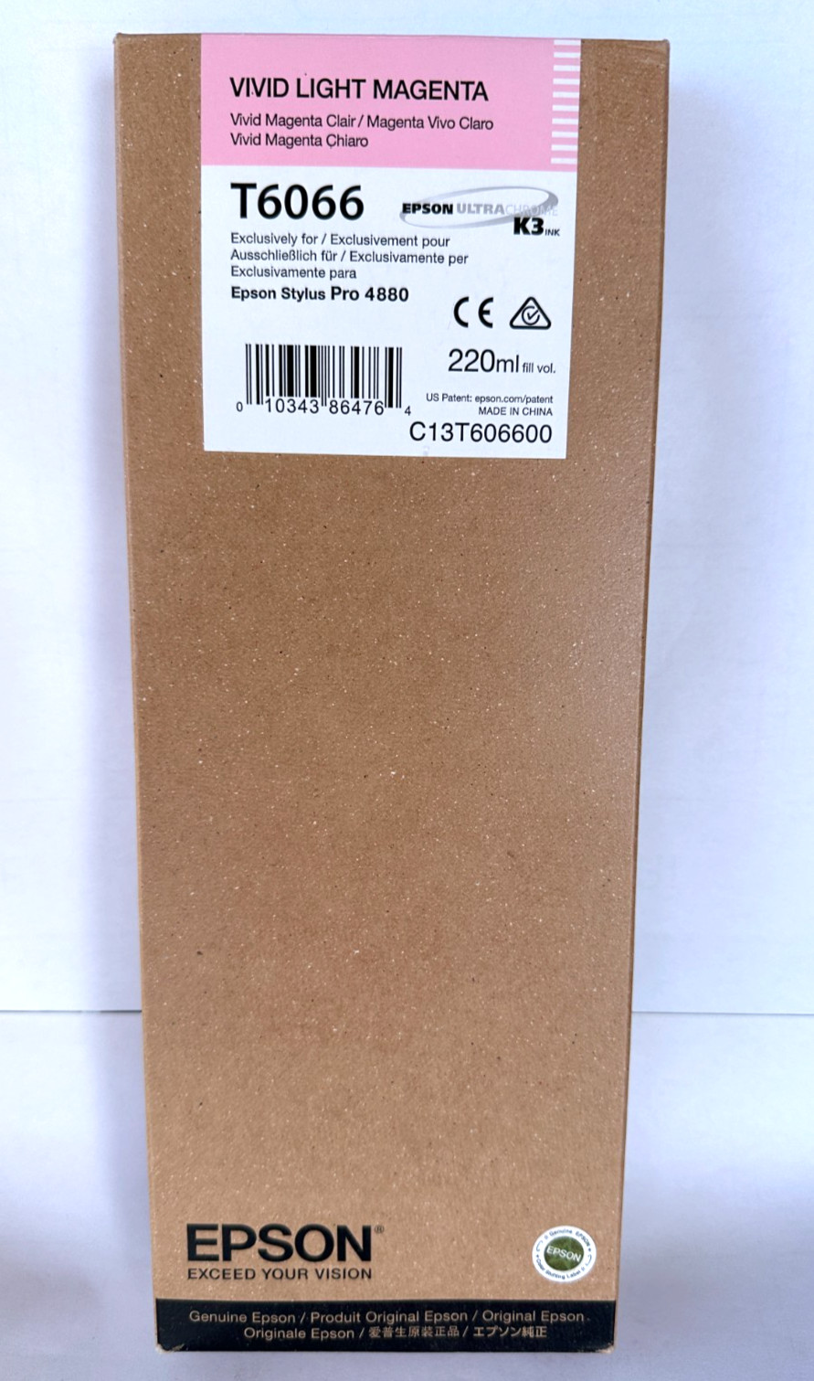 04-2019 GENUINE EPSON T6066 VIVID LIGHT MAGENTA 220ml K3 INK STYLUS PRO 4880 NEW
