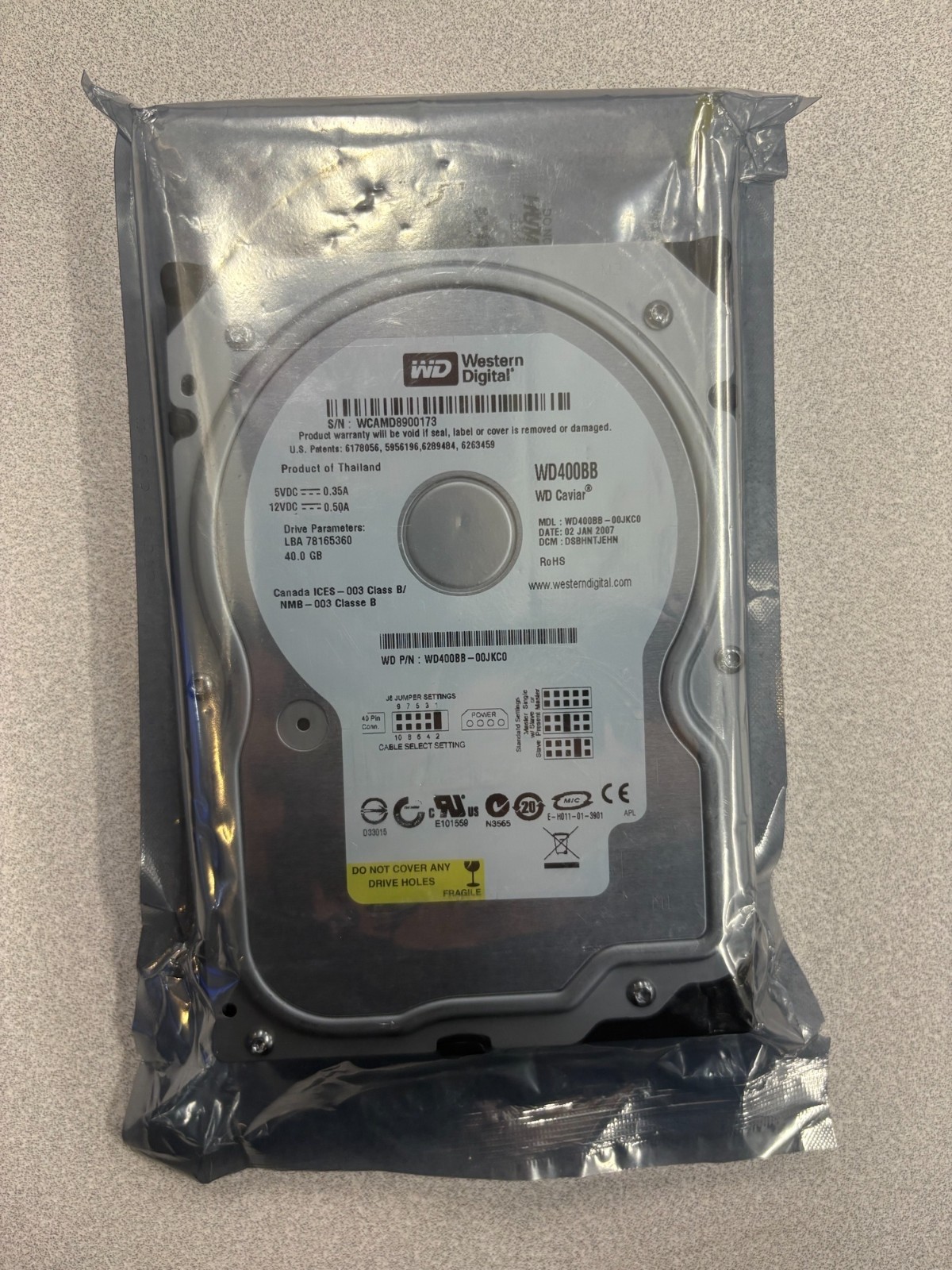 Vintage Western Digital WD Caviar WD400BB 40GB 3.5inch internal IDE hard drive