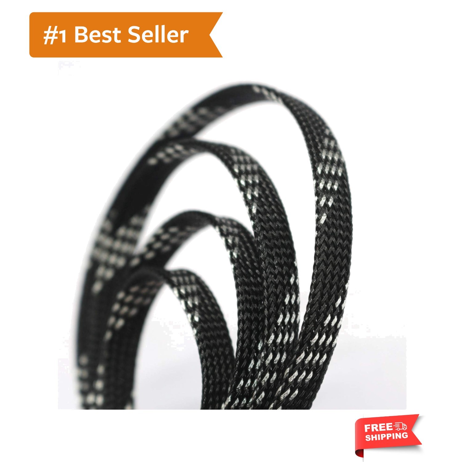 30ft PET Expandable Sleeving Wire Cable Sleeve 2/5", Silver&Black