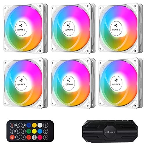 6 Pack 120mm White Computer Case Fan, 3-Pin, 1800 RPM, ARGB Sync