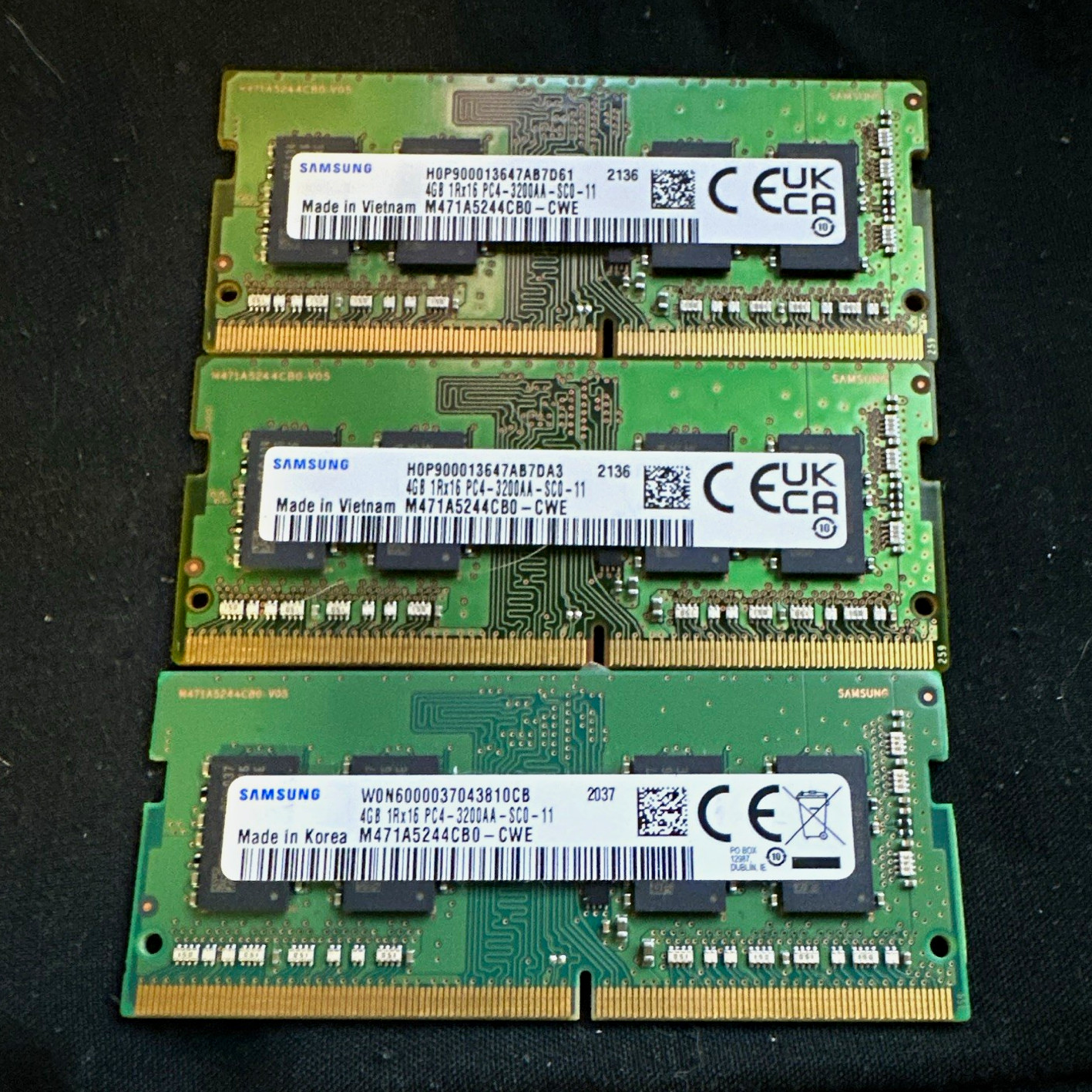 (Lot of 3) Samsung 12GB (3x4GB) DDR4-3200 PC4-3200AA 260-Pin SO-DIMM Non-ECC