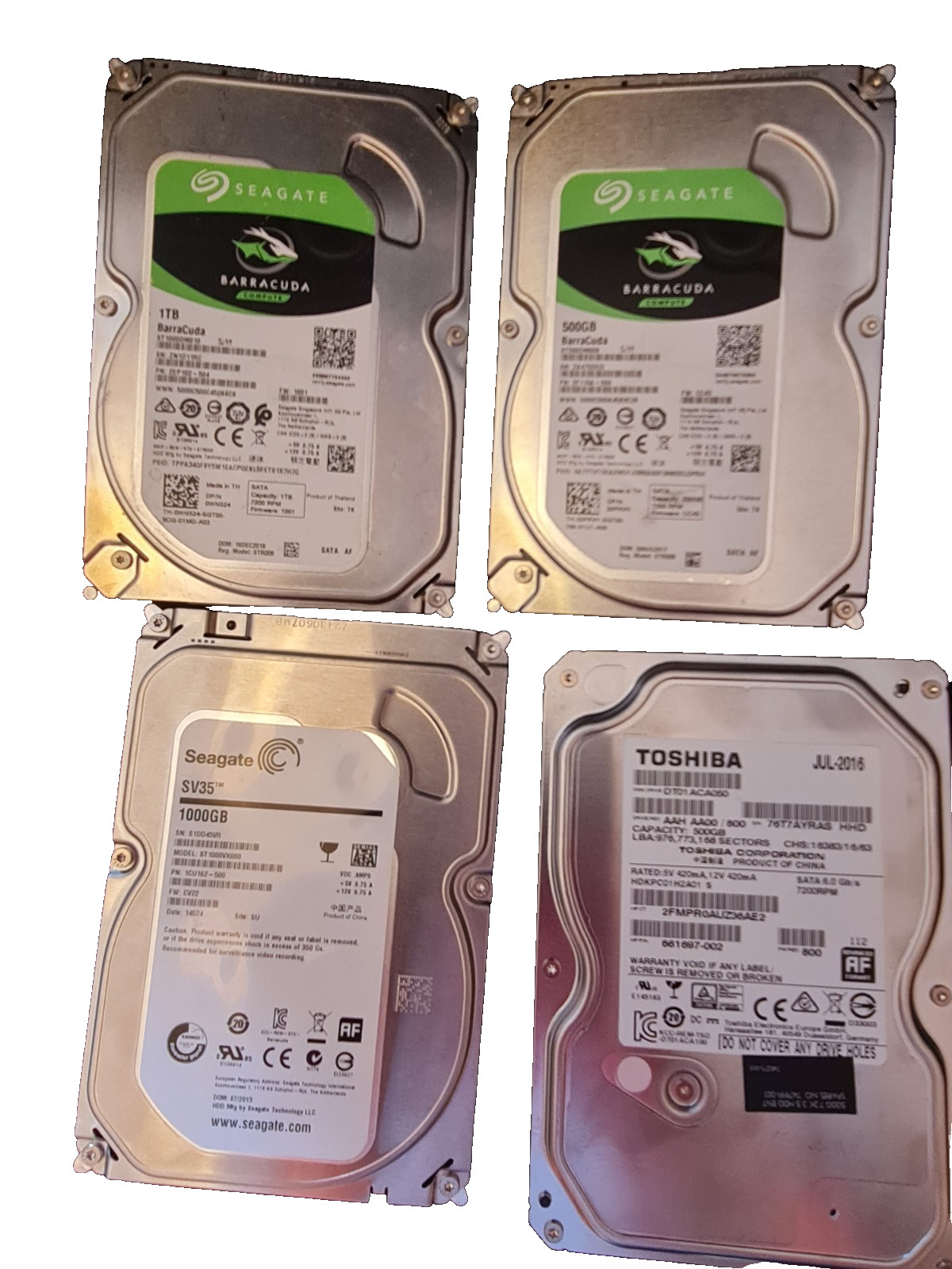 Seagate and Toshiba 3.5 Hard Drives, Two 1TB & Two 500GB Tested. See description