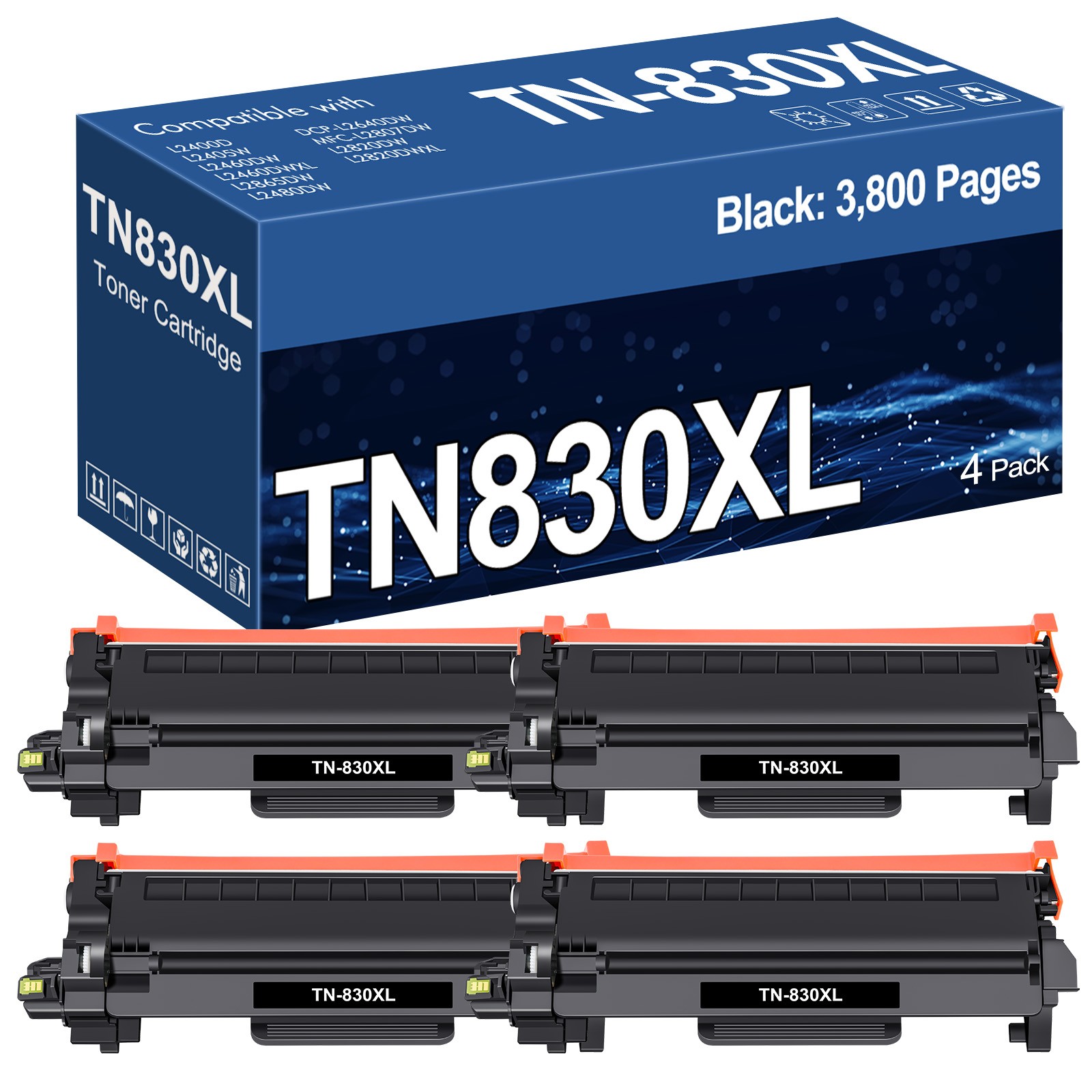 4PK TN830 XL Toner For Brother TN830XL DCP-L2640DW HL-L2405W L2460DW MFC-L2820DW