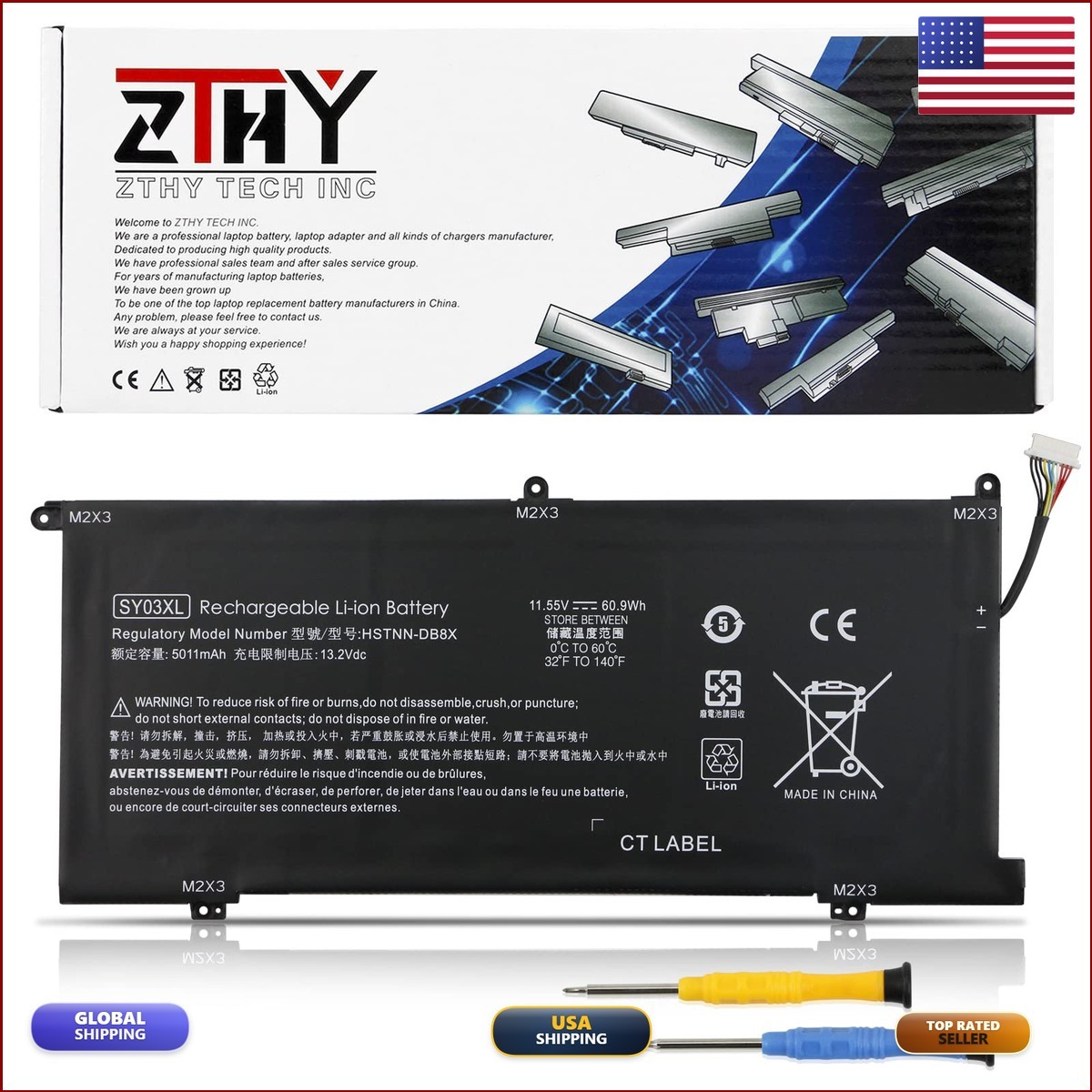 ZTHY SY03XL Laptop Battery for HP Chromebook X360 14 G1 14-DA 15-DE 60.9Wh