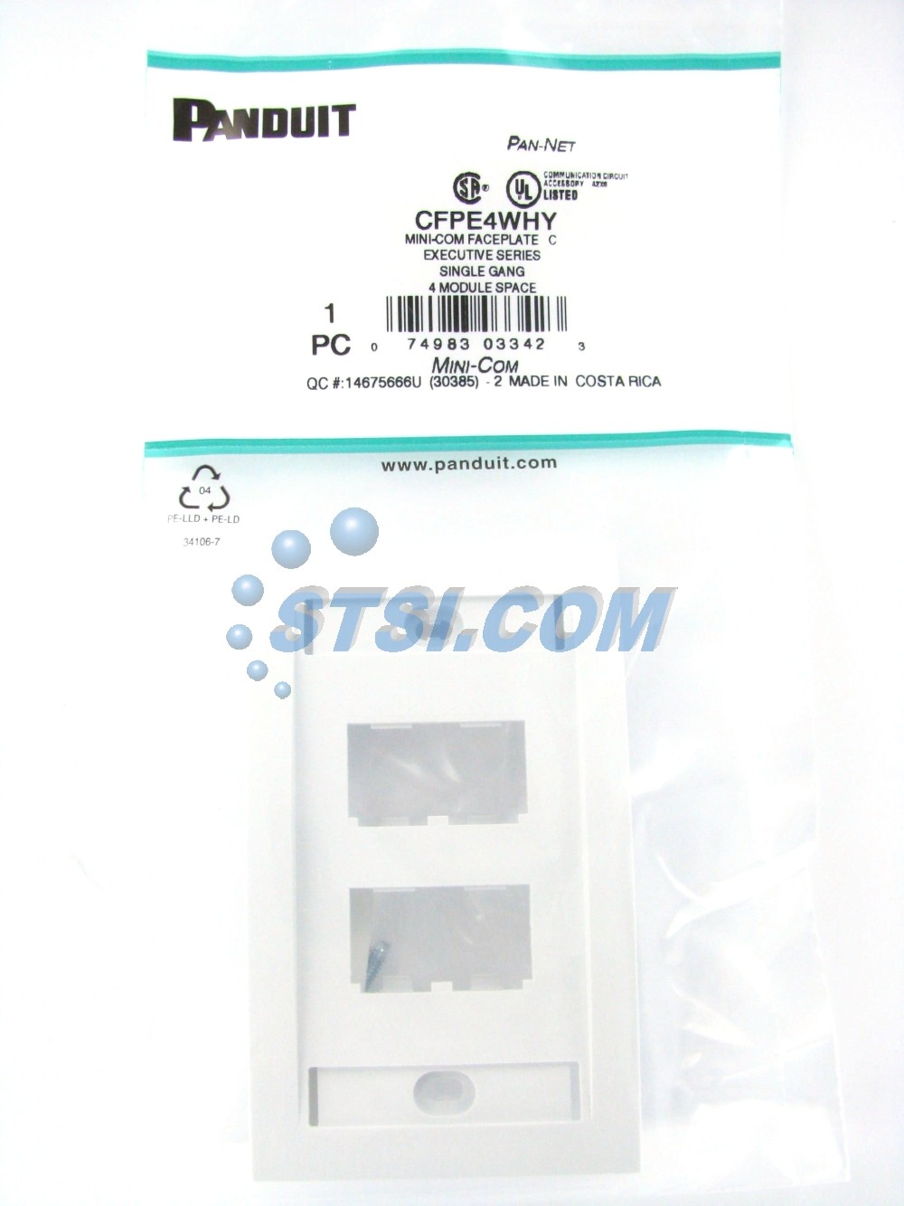 Panduit CFPE4WHY 4-Port Mini-Com Faceplate, Executive Series, White ~STSI