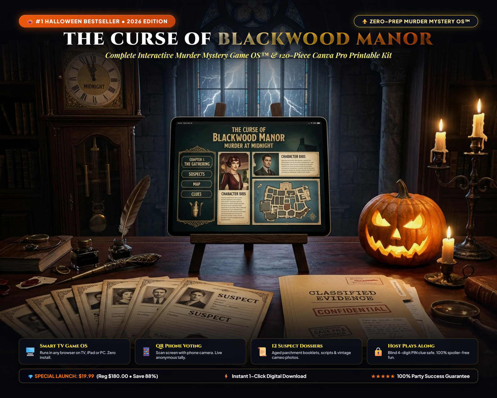 Halloween Murder Mystery Game Kit - 1920s Printable Whodunit Party - Host Can