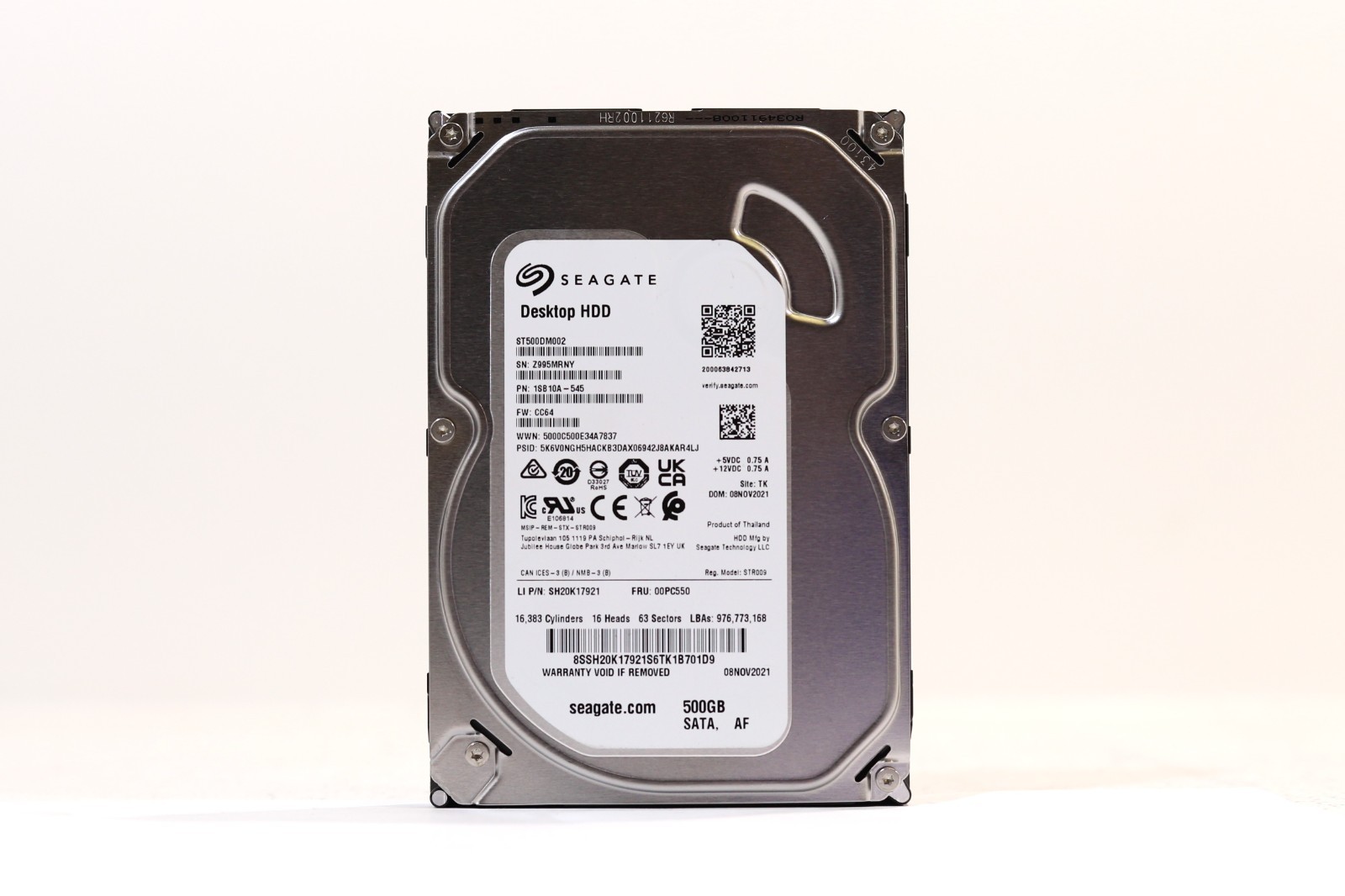 Lenovo ST500DM002 500GB 3.5" 6Gb/s 7.2K RPM SATA HDD FRU P/N: 00PC550 Tested