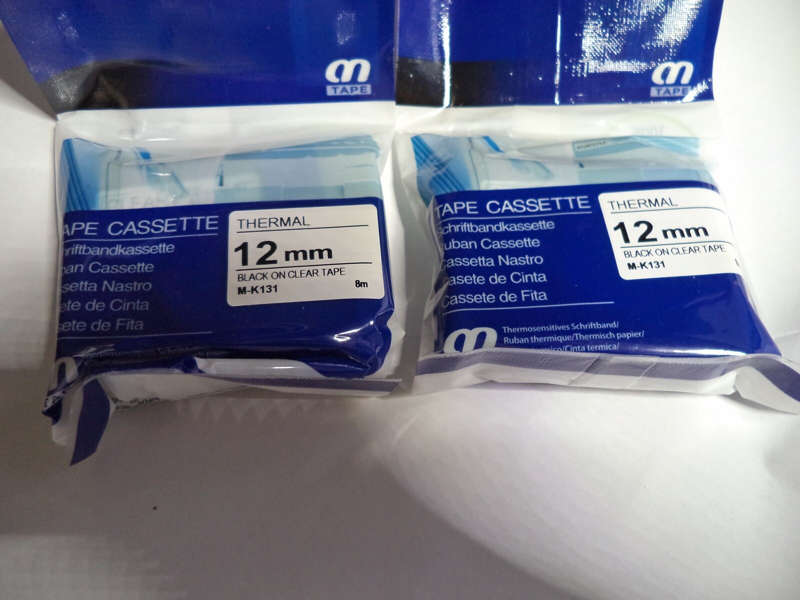 2 TAPES FITS BROTHER LABEL MAKER M95 M131 BLACK PRINT ON CLEAR 1/2" 8MM  