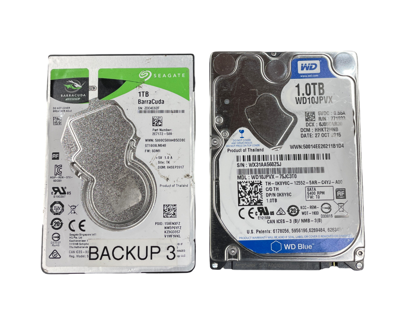 (LOT OF 2) 1TB 2.5" SATA LAPTOP HARD DRIVES – SEAGATE & WD #21