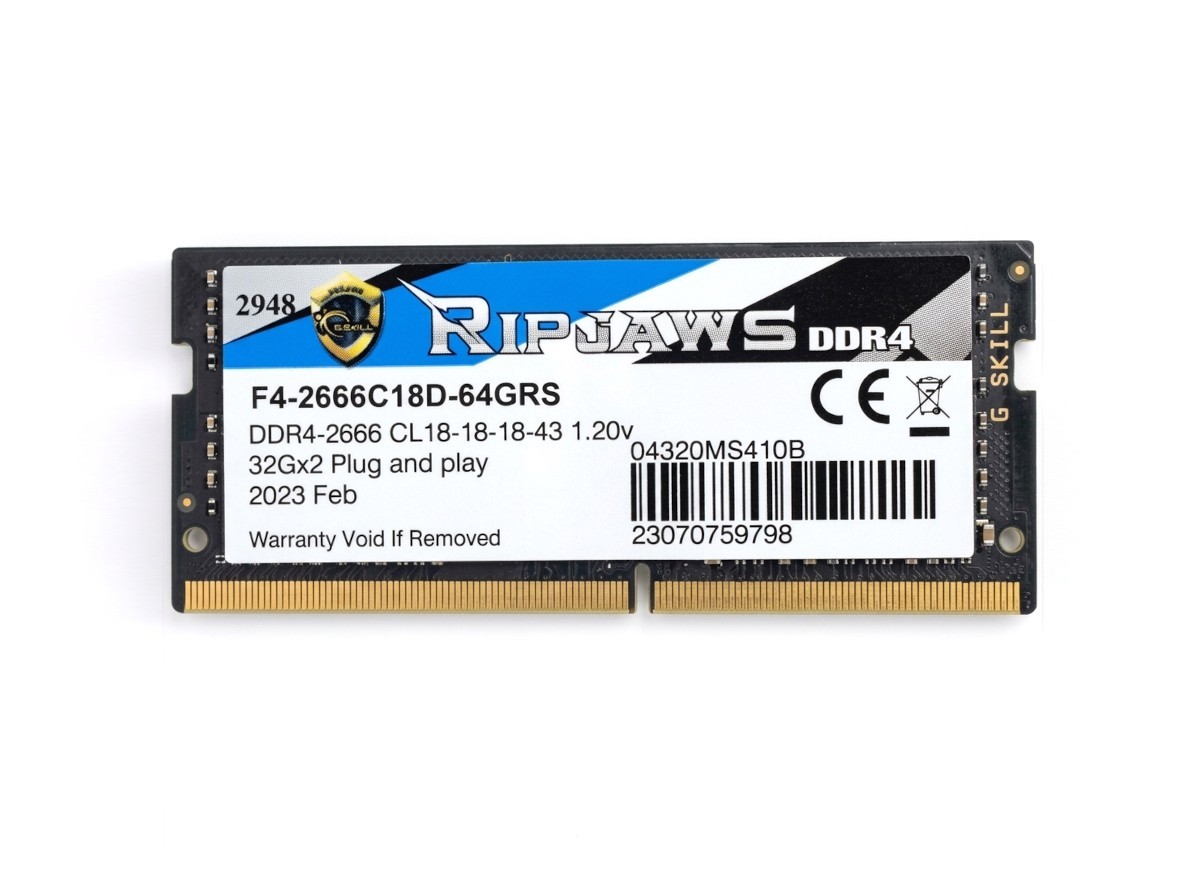 RAM - G.SKILL RIPJAWS 32GB (1X32GB) SO-DIMM DDR4-2666 LAPTOP MEMORY F4-2666C18D