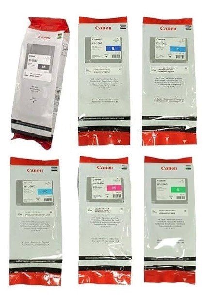 Set 6 Genuine Canon PFI-206  Inkjet Cartridges iPF 6300 6350 6400 6450 2018-2021