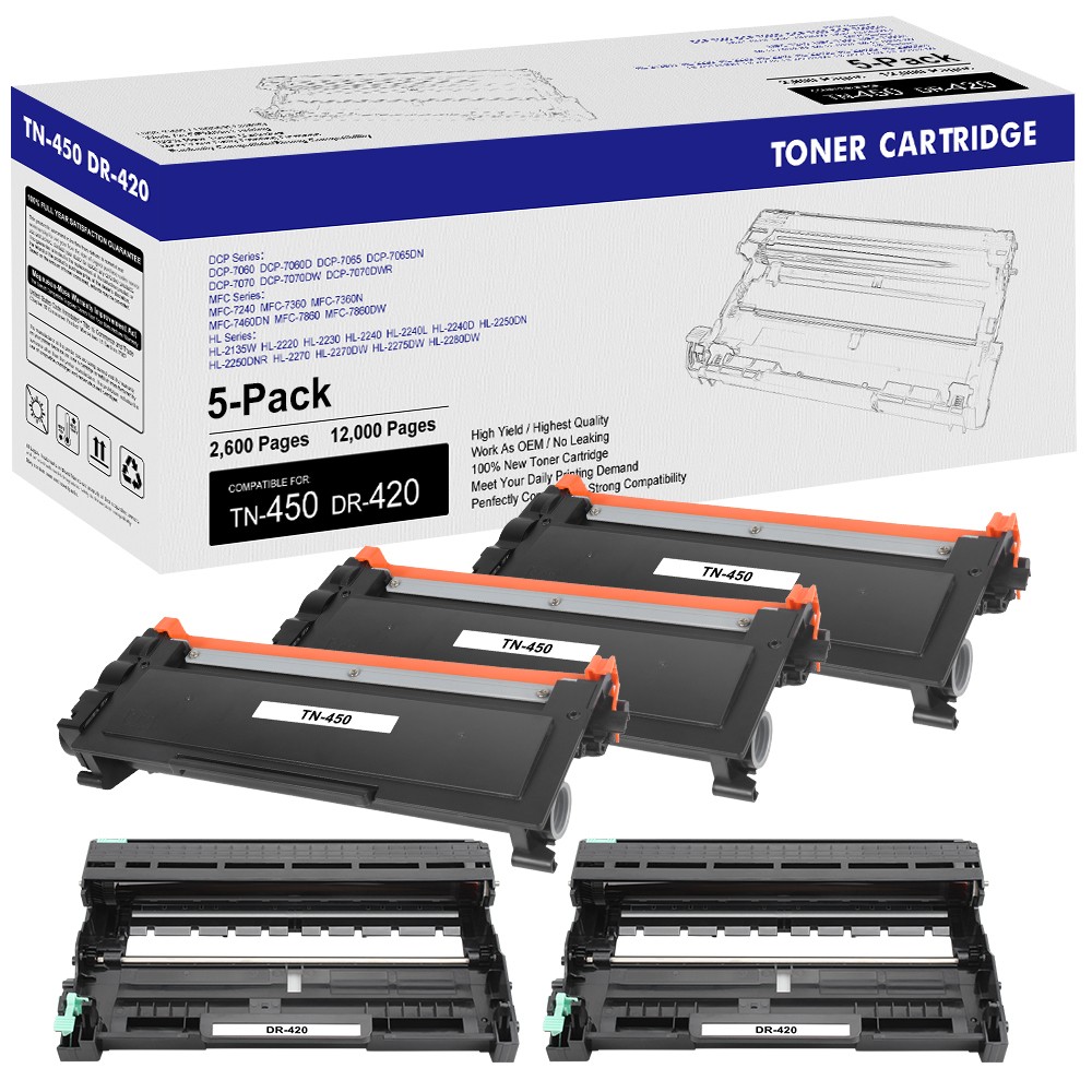 3PK TN450 Toner + 2PK DR420 Drum for Brother DCP-7065DN MFC-7860DW HL-2270DW