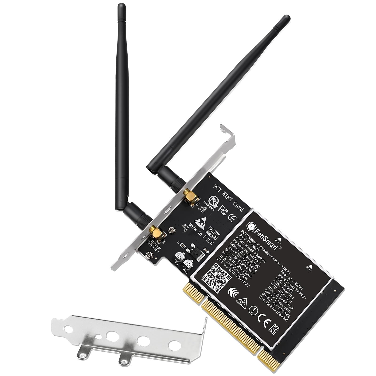 Wireless N Dual Band 600Mbps (2.4GHz 300Mbps or 5GHz 300Mbps) PCI WiFi Black