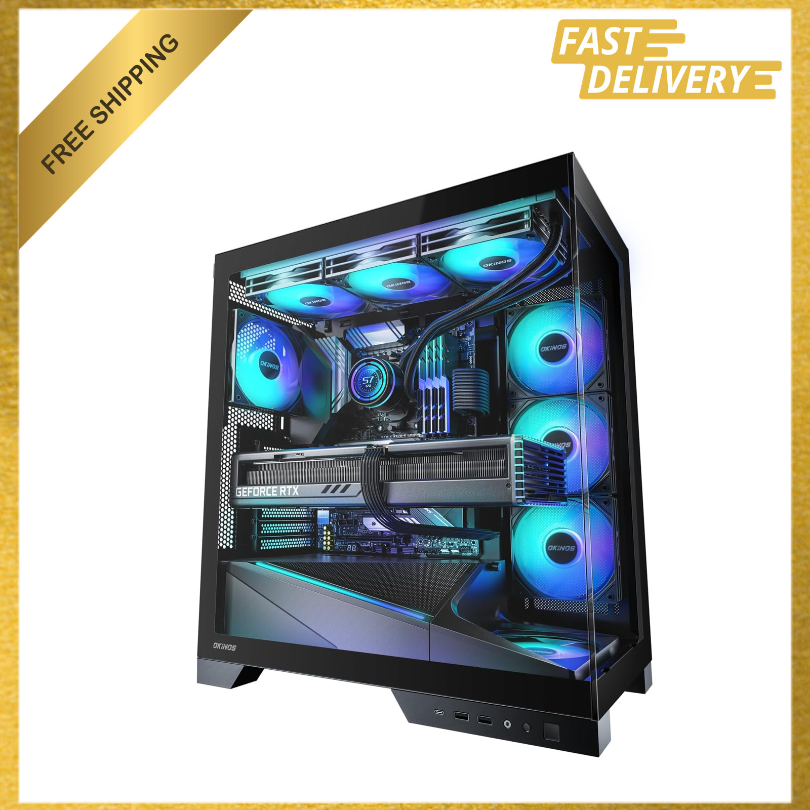 Aqua 9 ATX PC Case, Full View Tempered Glass, 5 ARGB Fans, Support Dual 360mm