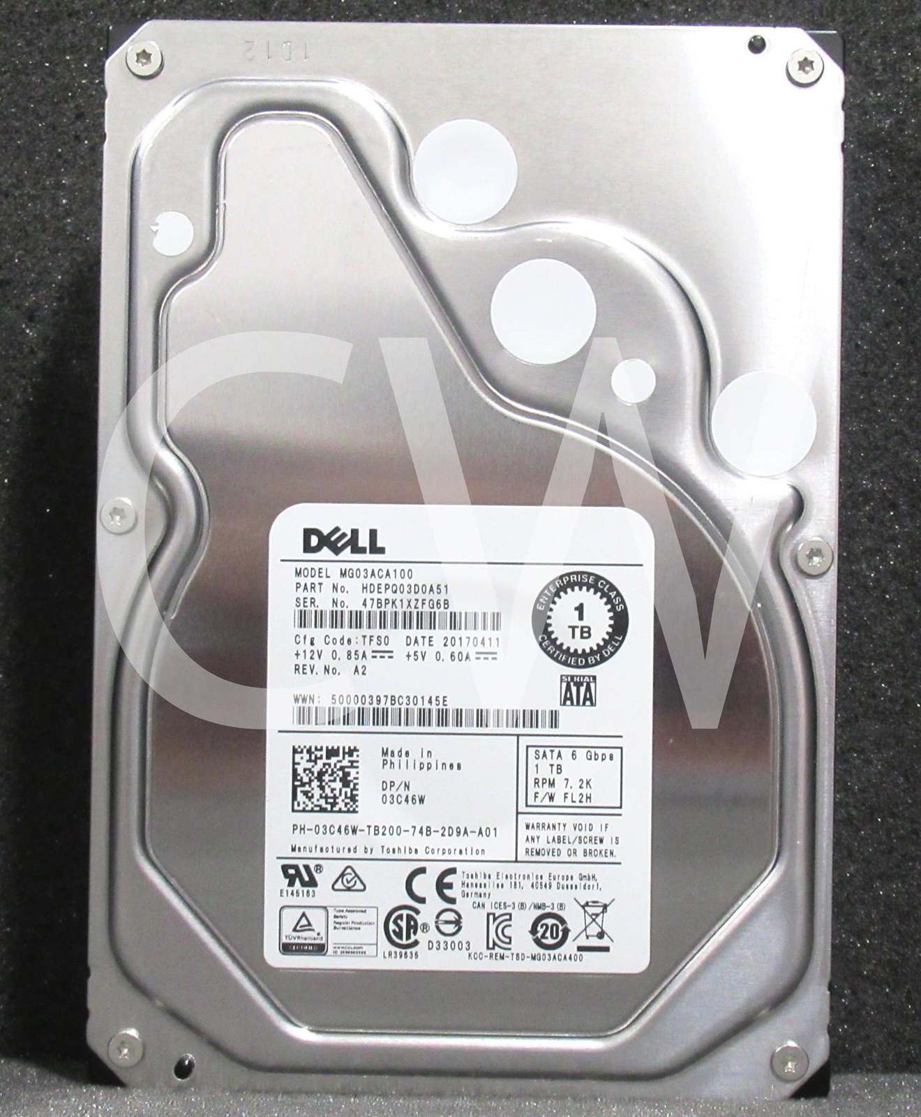 3C46W 03C46W MG03ACA100 Dell 1TB 7200RPM 6Gbps 3.5" SATA HDD Hard Drive