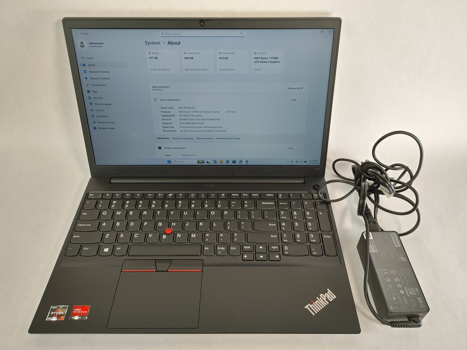 Lenovo ThinkPad E15 Gen 2 Ryzen 7 4700U 2.00 GHz 16 GB DDR4 512 GB NVMe Windows