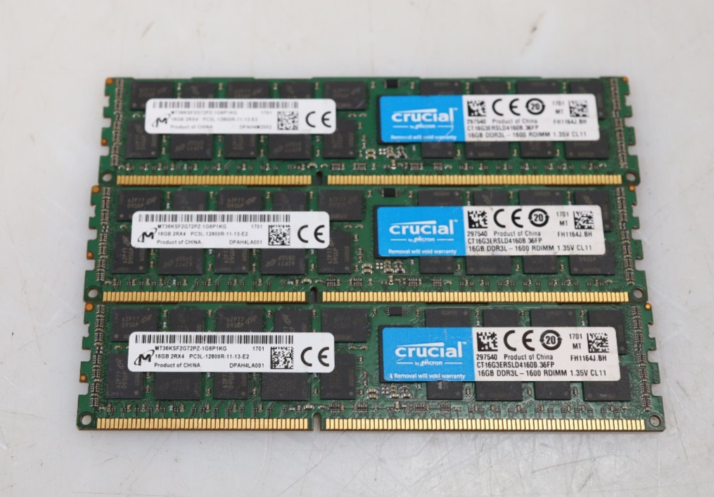 Lot 3x 16GB (48GB) Micron MT36KSF2G72PZ-1G6P1KG PC3L-12800R DDR3 RDIMM Memory