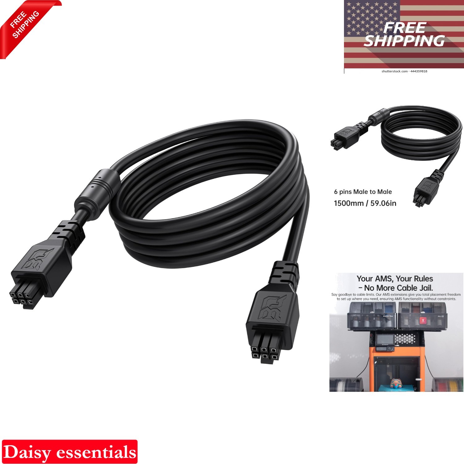 BIQU Panda AMS Extension Cable 6 Pin 1.5M for Bambu-Lab P1S X1E 3D Printer, M...