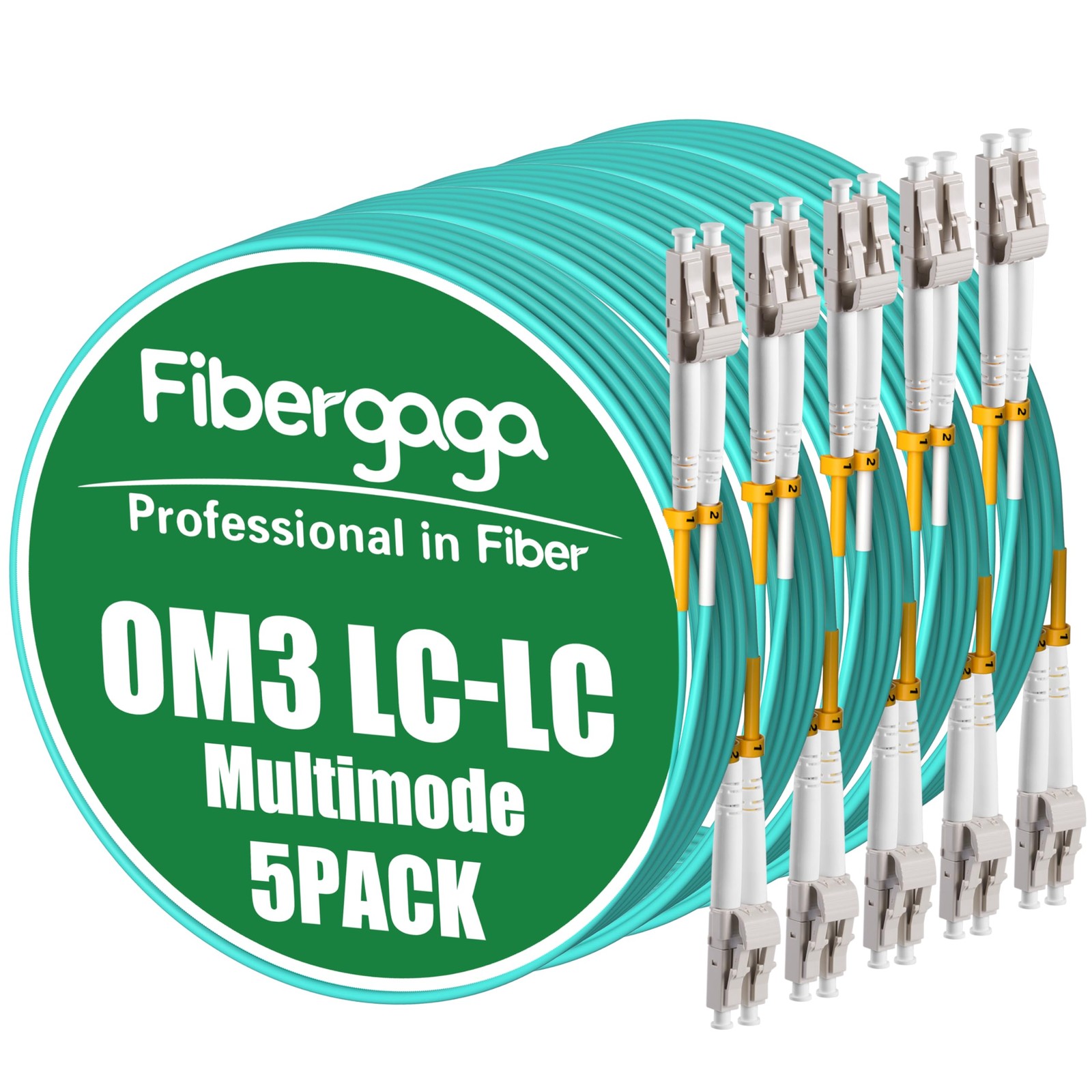 Fibergaga LC to LC OM3 Fiber Patch Cable 0.5M(1.6ft) 5Pack