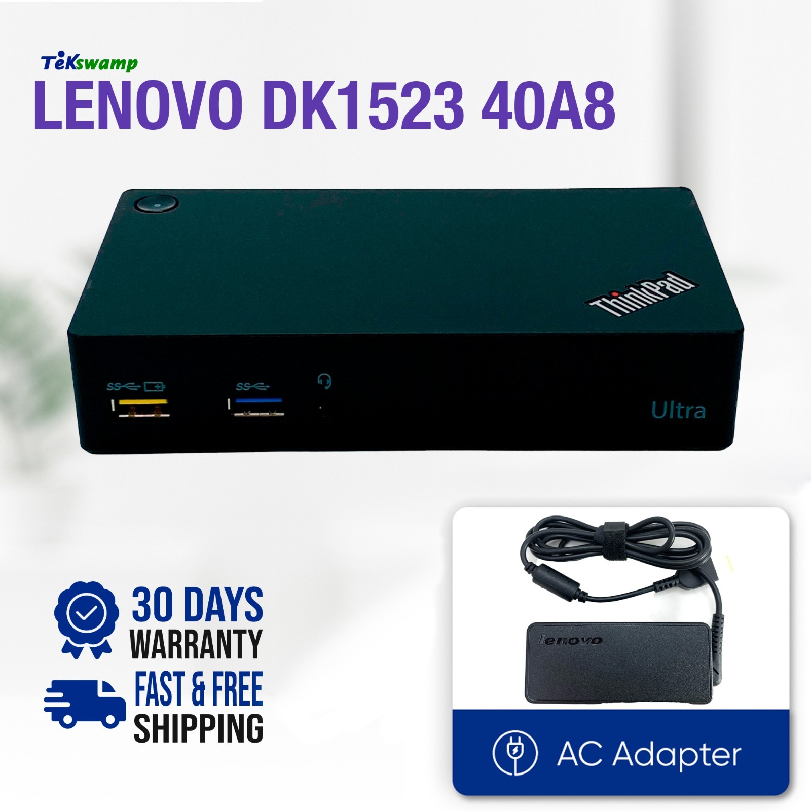 Genuine Lenovo DK1523 40A8 DisplayLink 4K USB-C Laptop Docking Station w/45W AC