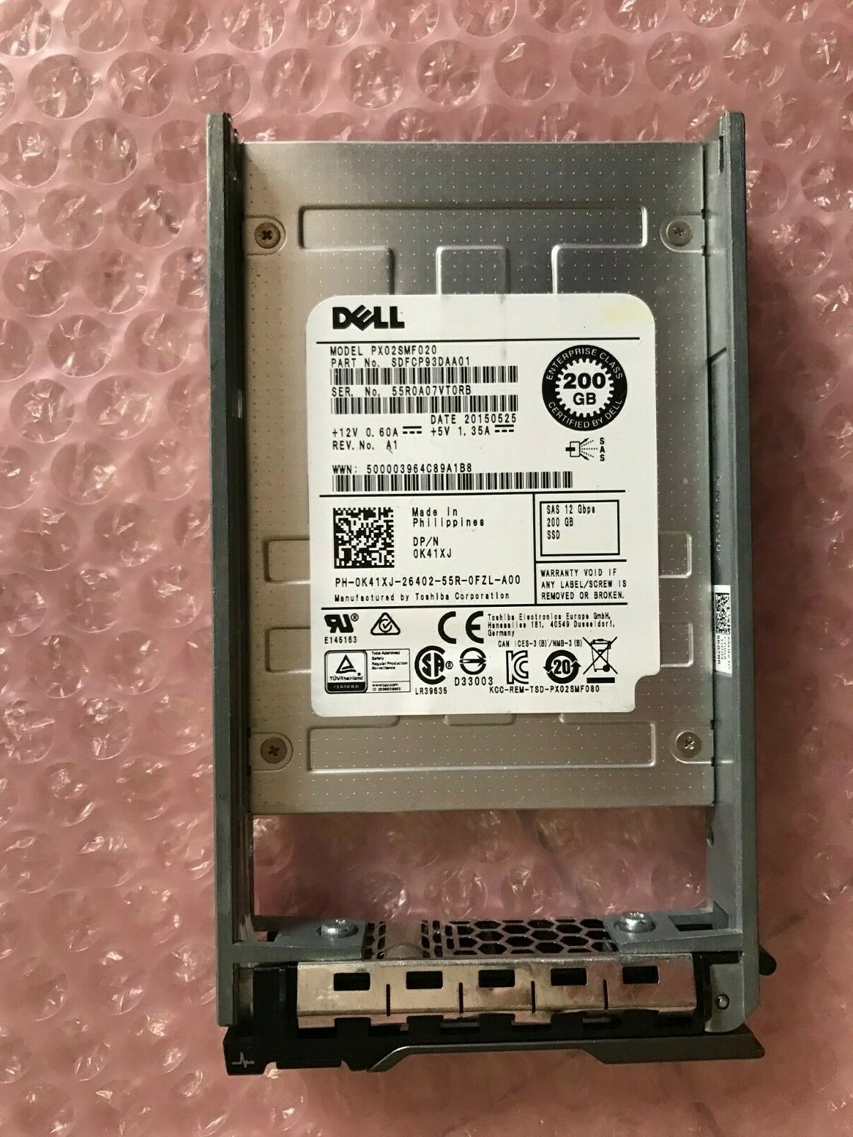 0K41XJ DELL TOSHIBA  200GB PX02SMF020 SAS SSD K41XJ 12Gbps