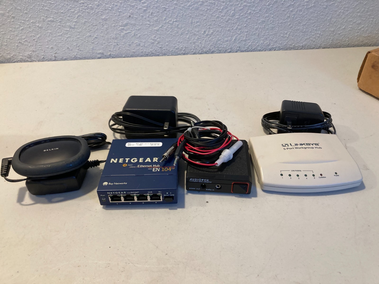 Vintage Network Hardware Lot Netgear Linksys Belkin Audiovox Hubs