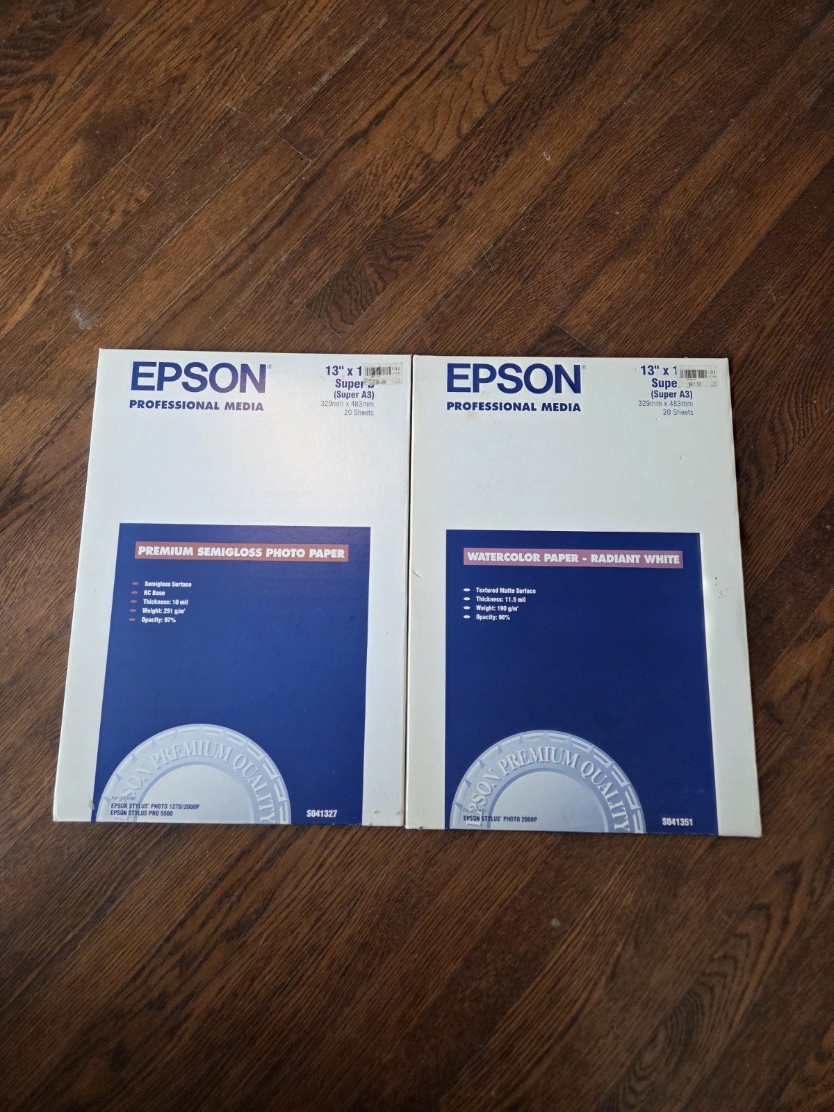 Epson Professional Photo Paper 13x19 S041327 + S041351 Semigloss Watercolor