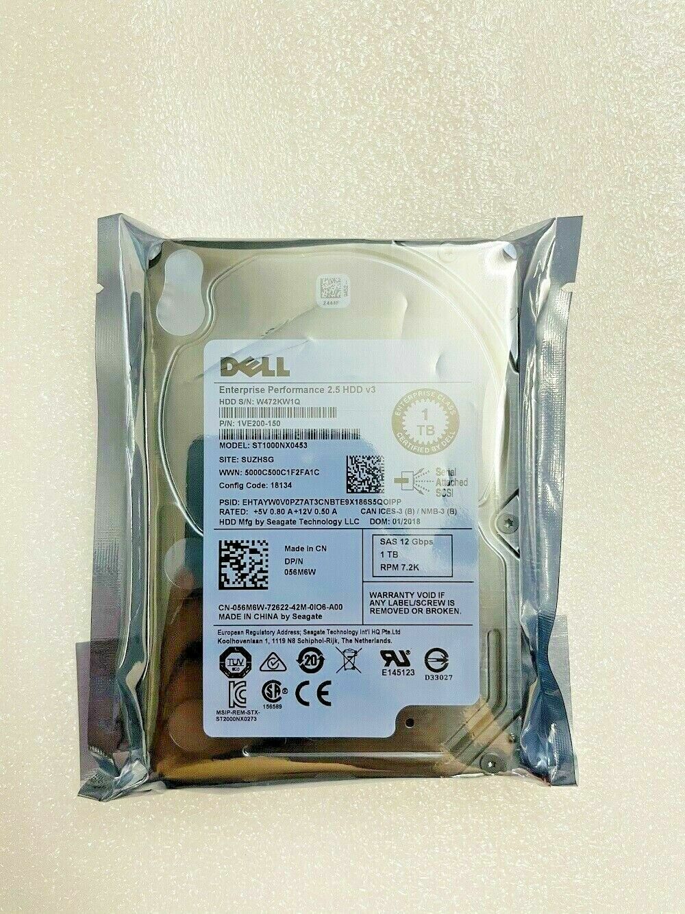 NEW DELL ST1000NX0453 1TB 7.2K 12G 2.5" SFF SAS HARD DRIVE 056M6W 56M6W HDD disk