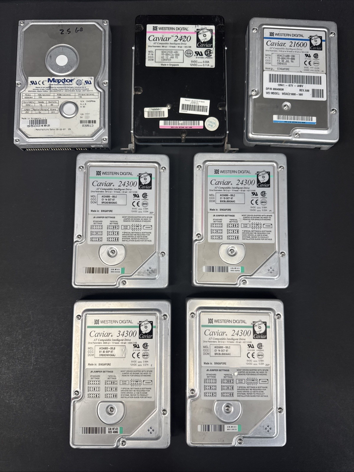 Lot of 7 Vintage IDE PATA 3.5” Hard Drives WD Caviar Maxtor Untested AS IS, *2
