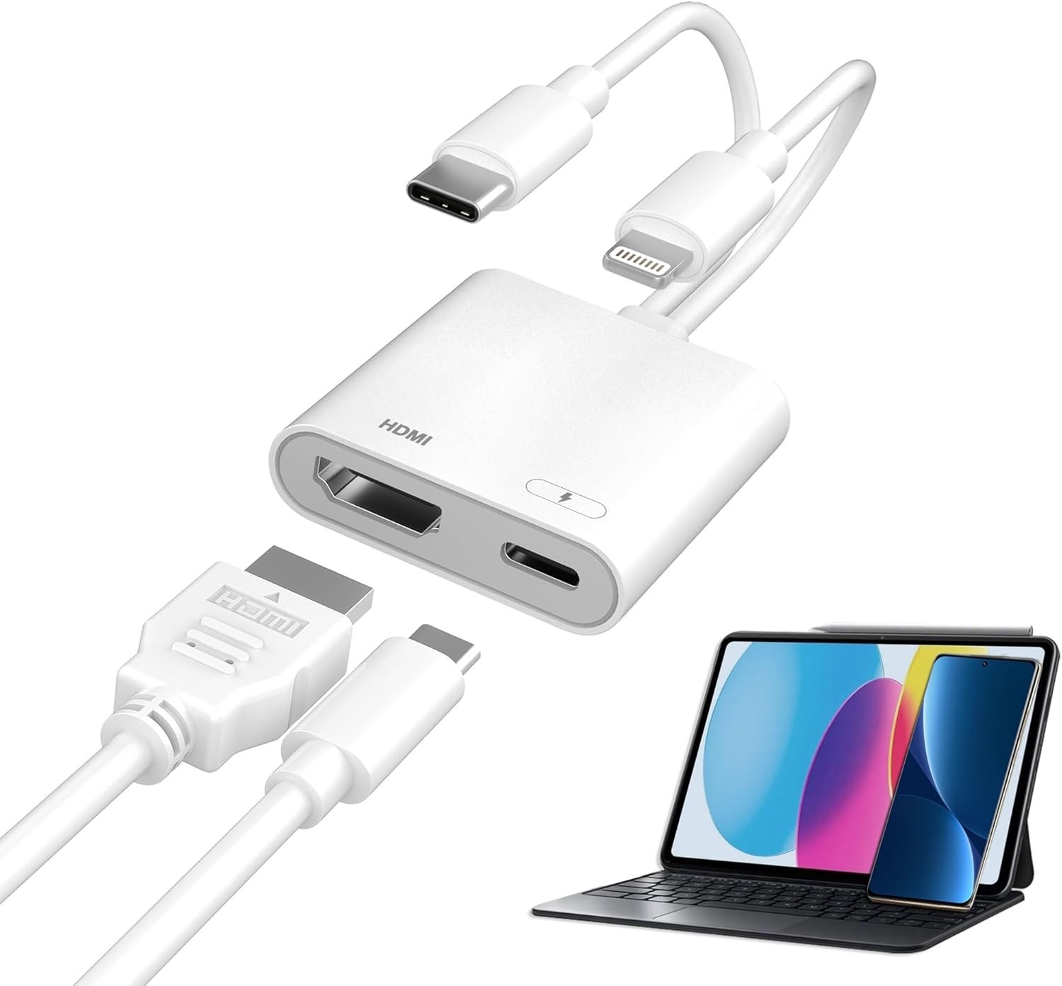 Lightning and USB-C to HDMI Adapter for iPhone to TV, MFi Certified 4K@60Hz