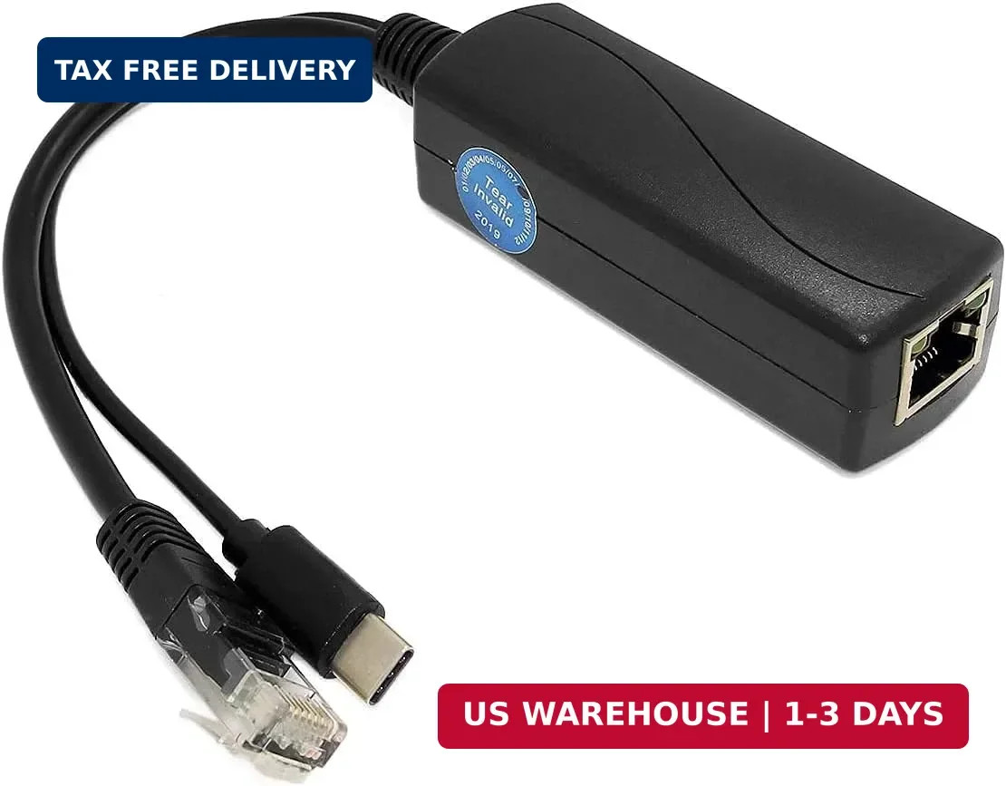 Gigabit Type C PoE Splitter 5V 3A, IEEE 802.3af/at Standard, 10/100/1000Mbps Typ