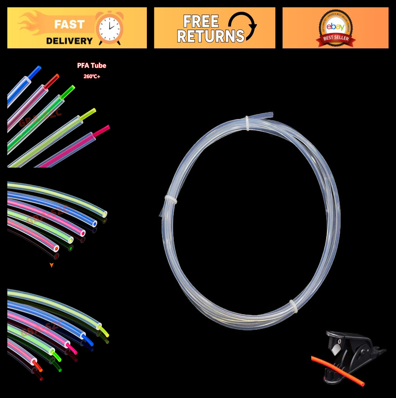 High-Temp PTFE Bowden Tube 2x4mm for 1.75mm Filament, 3D Printer Extruder Tubing