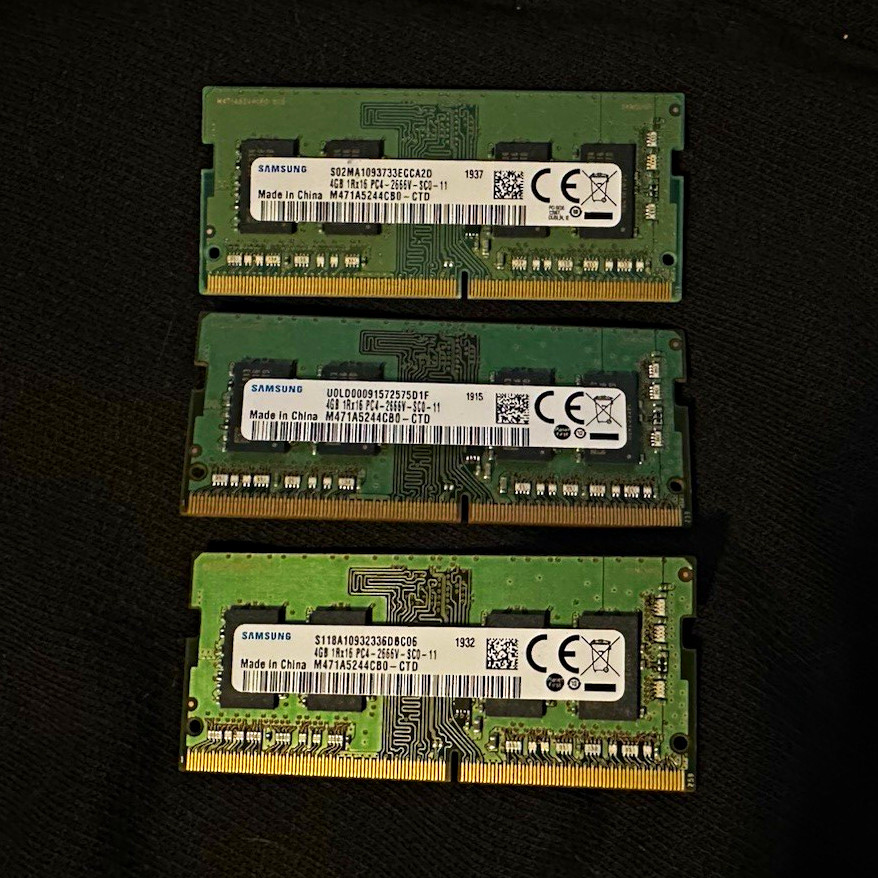 ( Lot of 3 ) Samsung 12GB (3x4GB) DDR4 2666 SODIMM M471A5244CB0-CTD