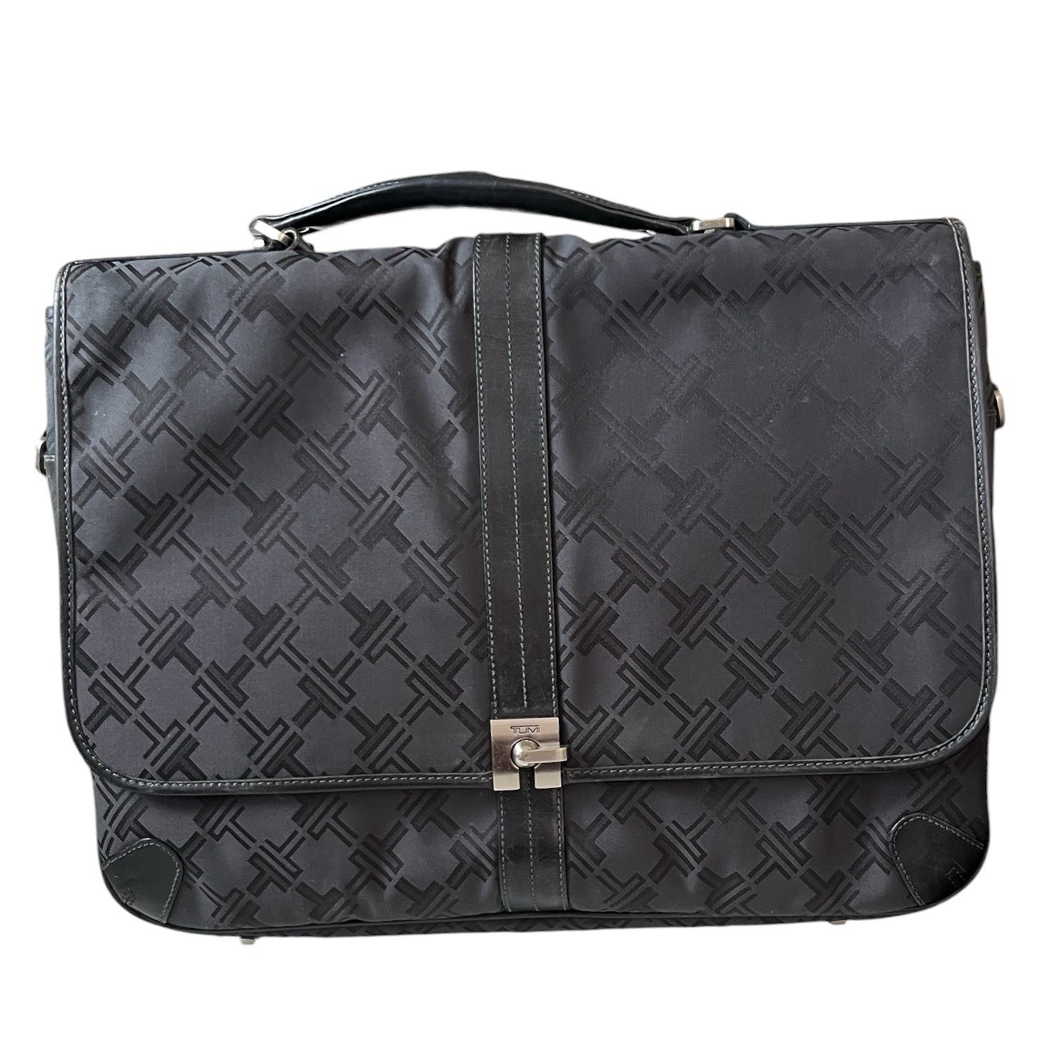 TUMI Signature Monogram T Laptop Bag Messenger Nylon No Shoulder Strap  15 x 12"