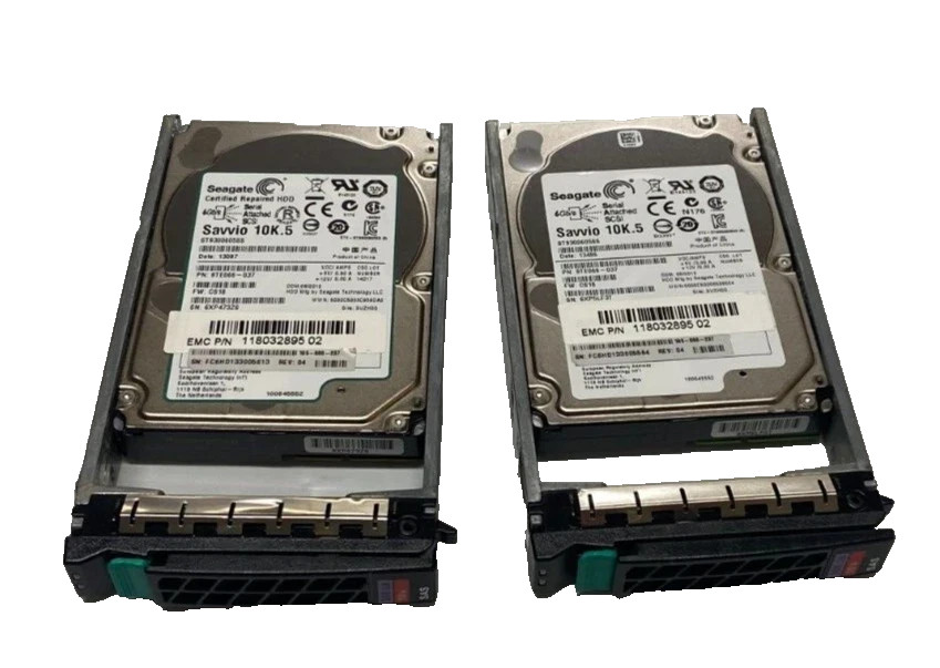 Lot of 2x EMC 118032895-02 ST9300605SS 300GB 10k 6Gbps  2.5" SAS HDD with Caddy