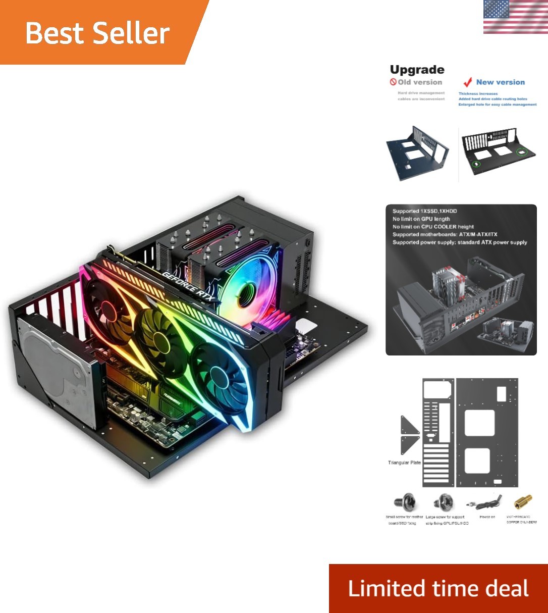 Sleek Black Gaming Computer Case for ATX, M-ATX, ITX with Air Cooling System