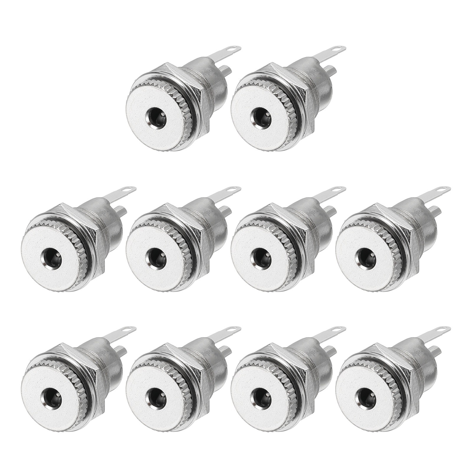 10pcs DC3513 Power Jack, 12V 1A 12.5x12.5x26.5mm 2 Pin with Nut Washer, Silver
