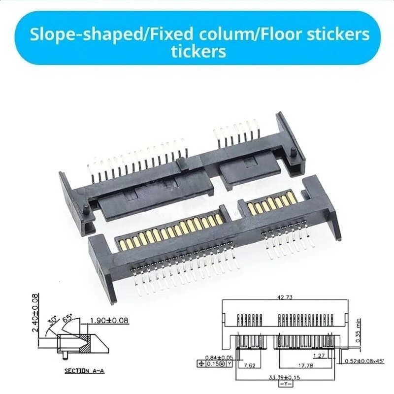 10pcs SATA 7+15P male connector Slope-shaped/fixed column/Floor stickers