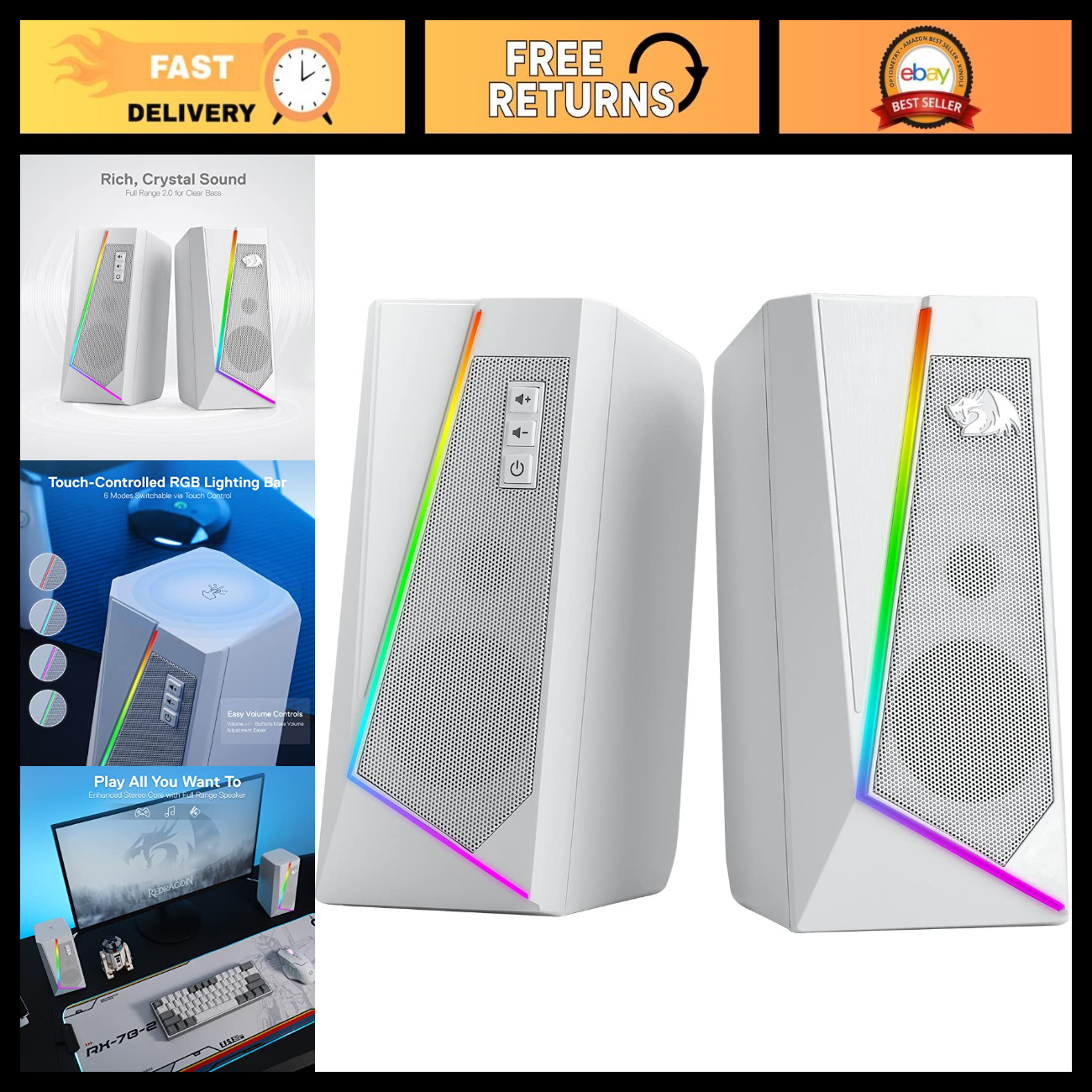 Wired RGB Computer Speakers - 2.0 Channel Stereo Sound for Desktop PC Gaming