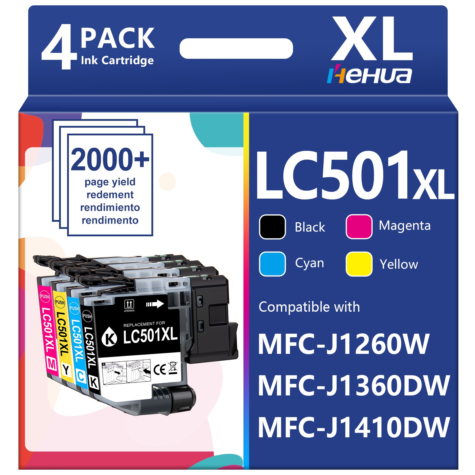 4PK LC501XL Ink Cartridges for Brother MFC-J1260DW MFC-J1360DW MFC-J1410DW