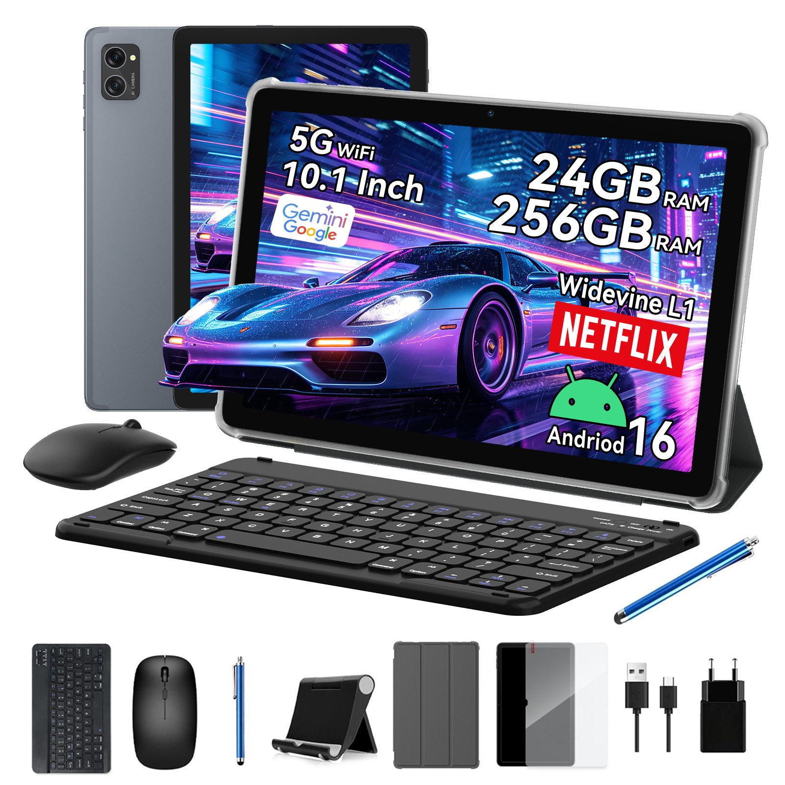 TABWEE T20 10.1" Android 16 Tablet Gaming 24GB+256GB 5000mAh Widevine L1 Netflix