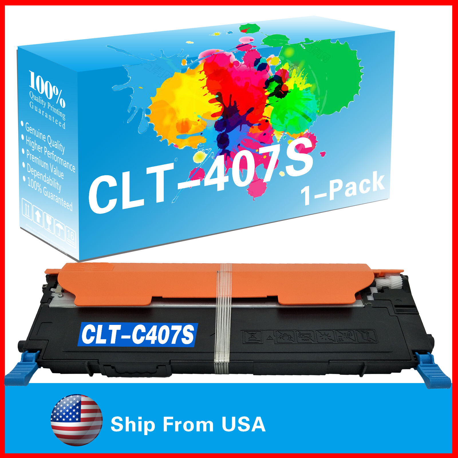 (1PK,Cyan) CLT-C407S CLT407S Toner Cartridge CLP325 for CLP-325 CLX-3175